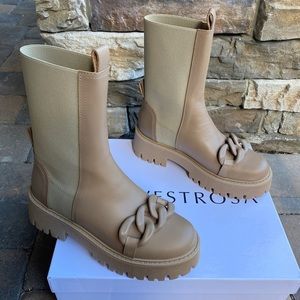 Lestrosa Italian leather short combat bootie beige shoes size 7.5